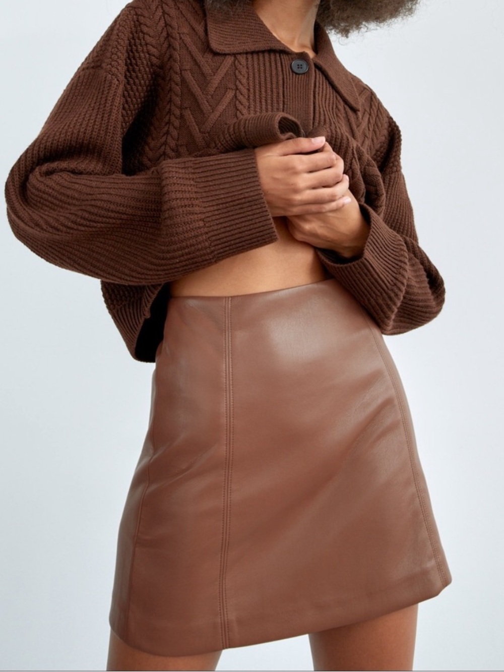 Aritzia Babaton Faux Leather Brown Mini Skirt